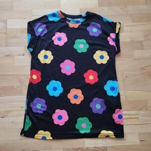 SHEIN Essnce Women Vacation Colorful Flower All-Over Printed Tshirt Dress, Large